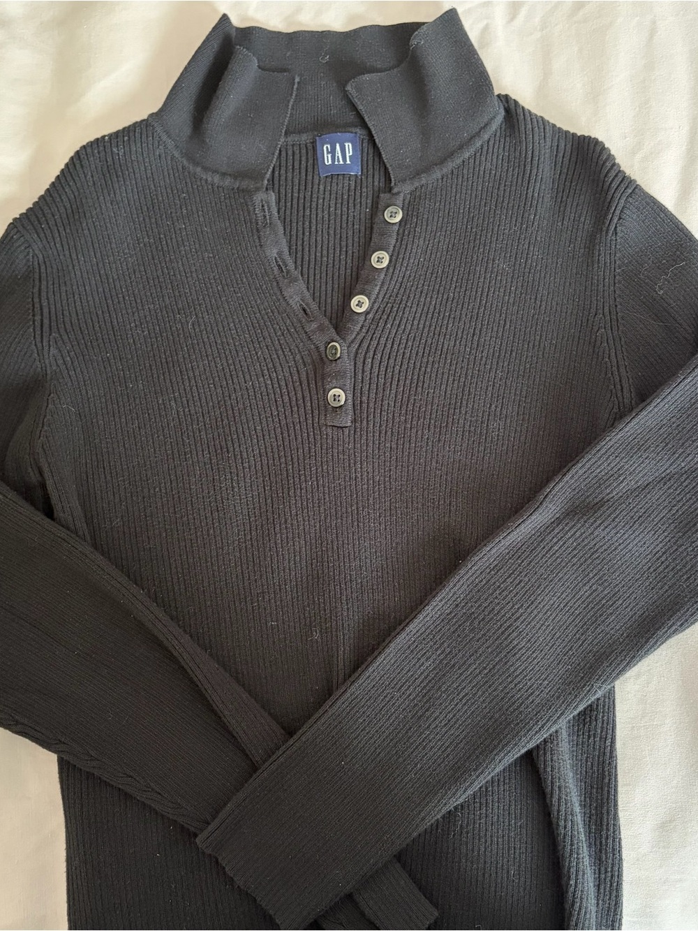GAP Black Ribbed Henley Sweater